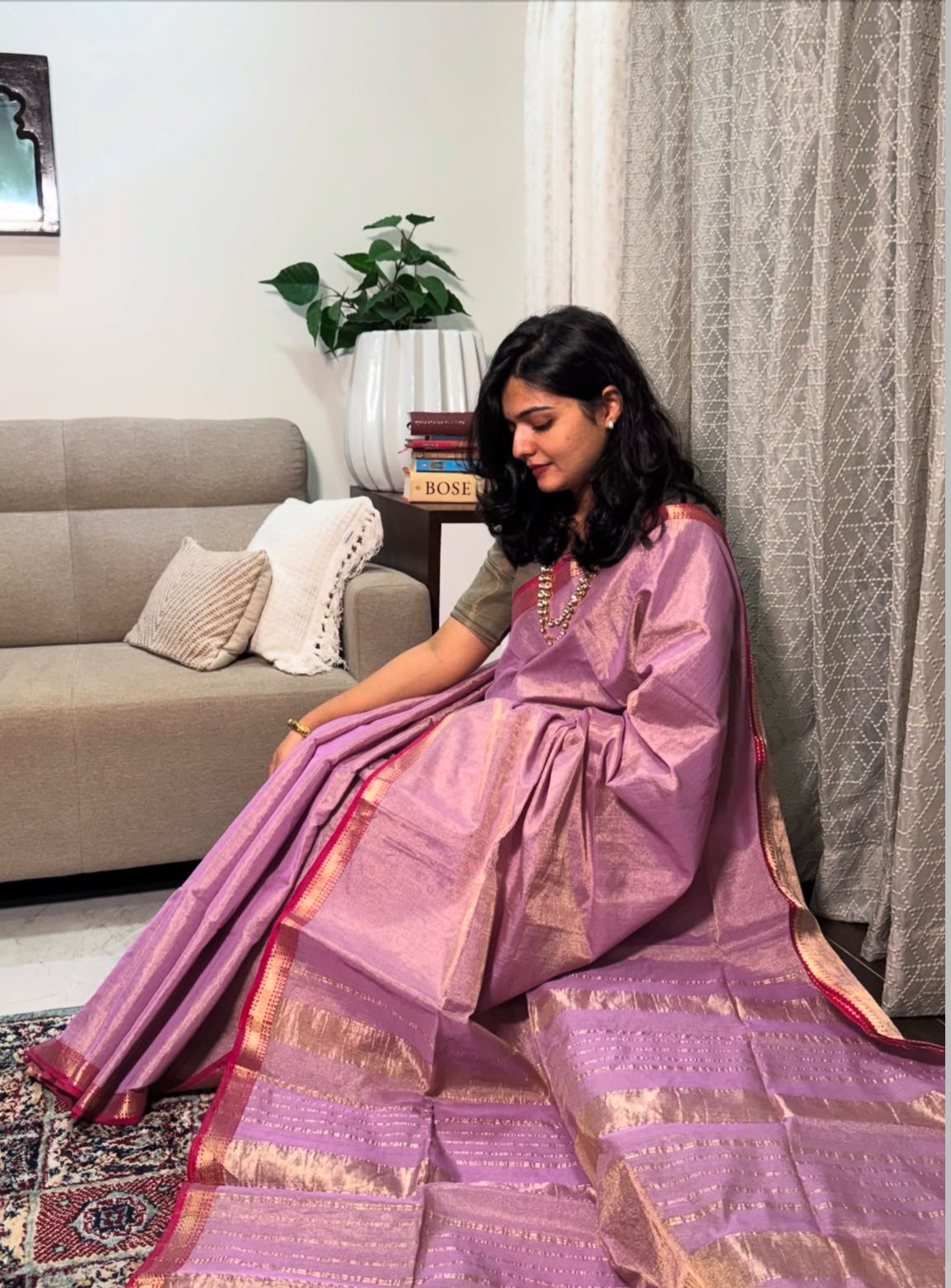 Maheshwari Full Tissue Handloom Saree with Zari Border