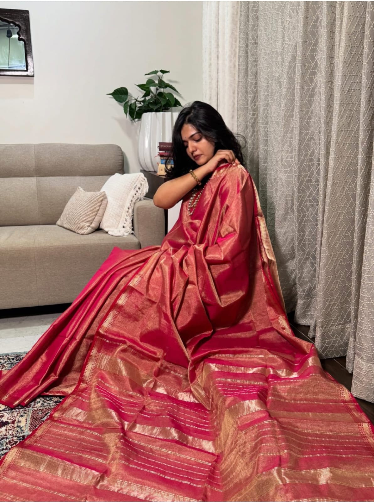 Maheshwari Full Tissue Handloom Saree with Zari Border