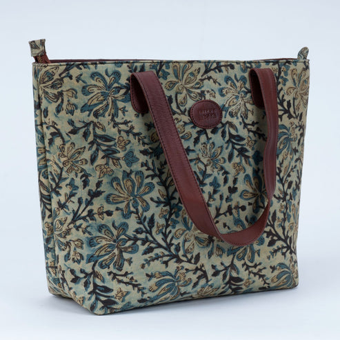 Vintage Vougue Blockprinted Zipper Tote