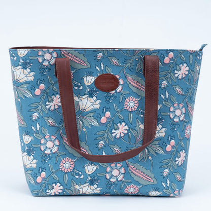 Spring morning Blockprinted Zipper Tote