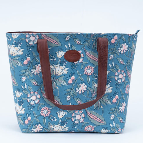 Spring morning Blockprinted Zipper Tote