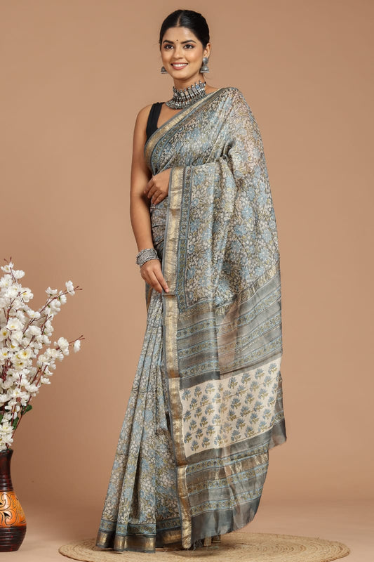 Hand Block Print Maheshwari Silk Saree