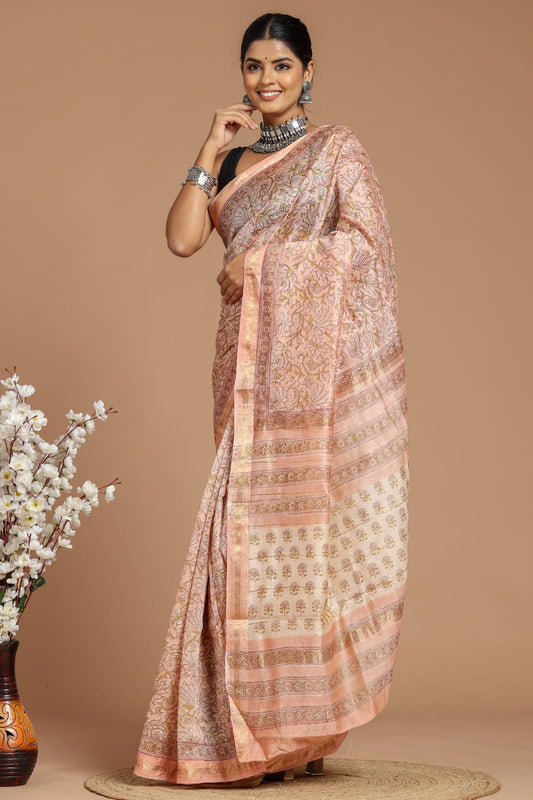 Hand Block Print Maheshwari Silk Saree