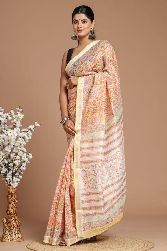 Hand Block Print Maheshwari Silk Saree