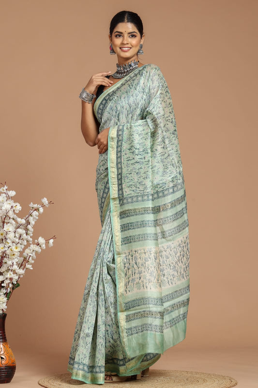 Hand Block Print Maheshwari Silk Saree