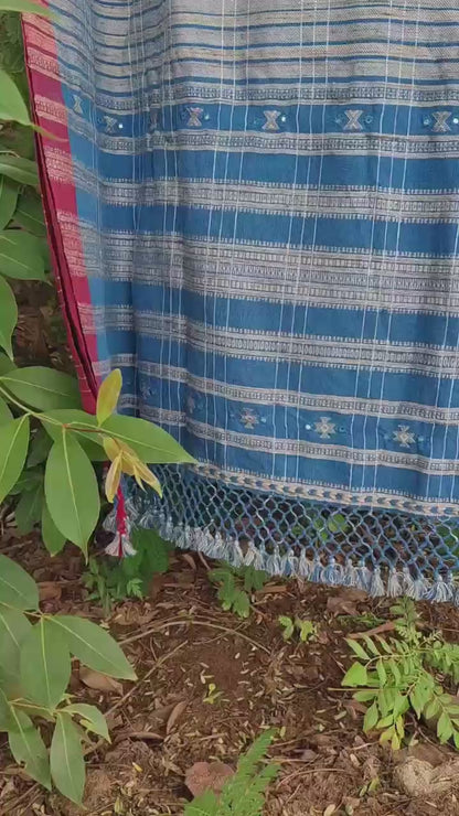 Organic Kala Cotton Saree with Tussar Silk Design & Mirror Work