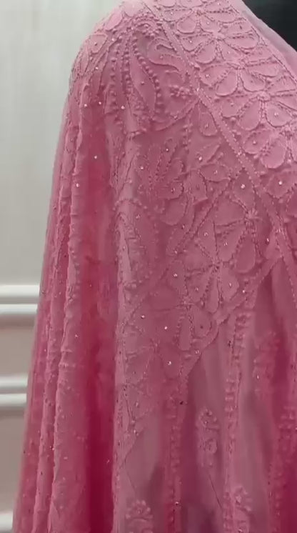 Hand Chikankari with Mukaish Work Pure Viscose Georgette Saree