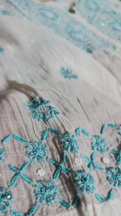 Hand Chikankari Pure Mul Tunic with Dupatta
