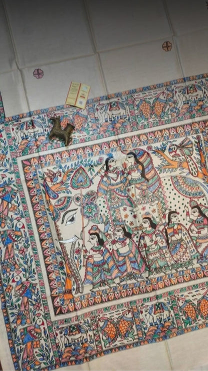 HANDLOOM TUSSAR  HANDPAINTED MADHUBANI SAREE
