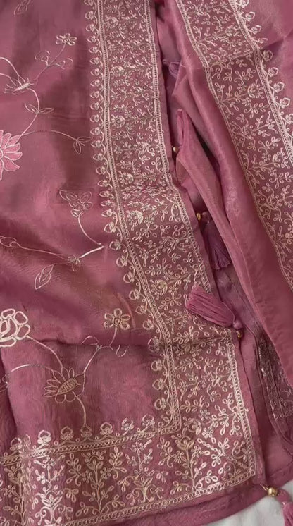 Muga Silk x Soft Tussar Silk Saree with Pittan Embroidery