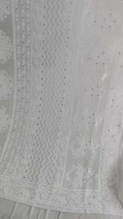 Hand Chikankari with Mukaish Work Pure Viscose Georgette Saree