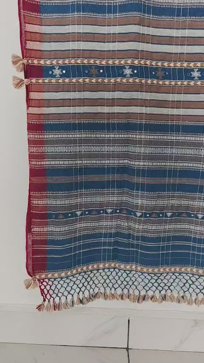 Organic Kala Cotton Saree with Tussar Silk Design & Mirror Work